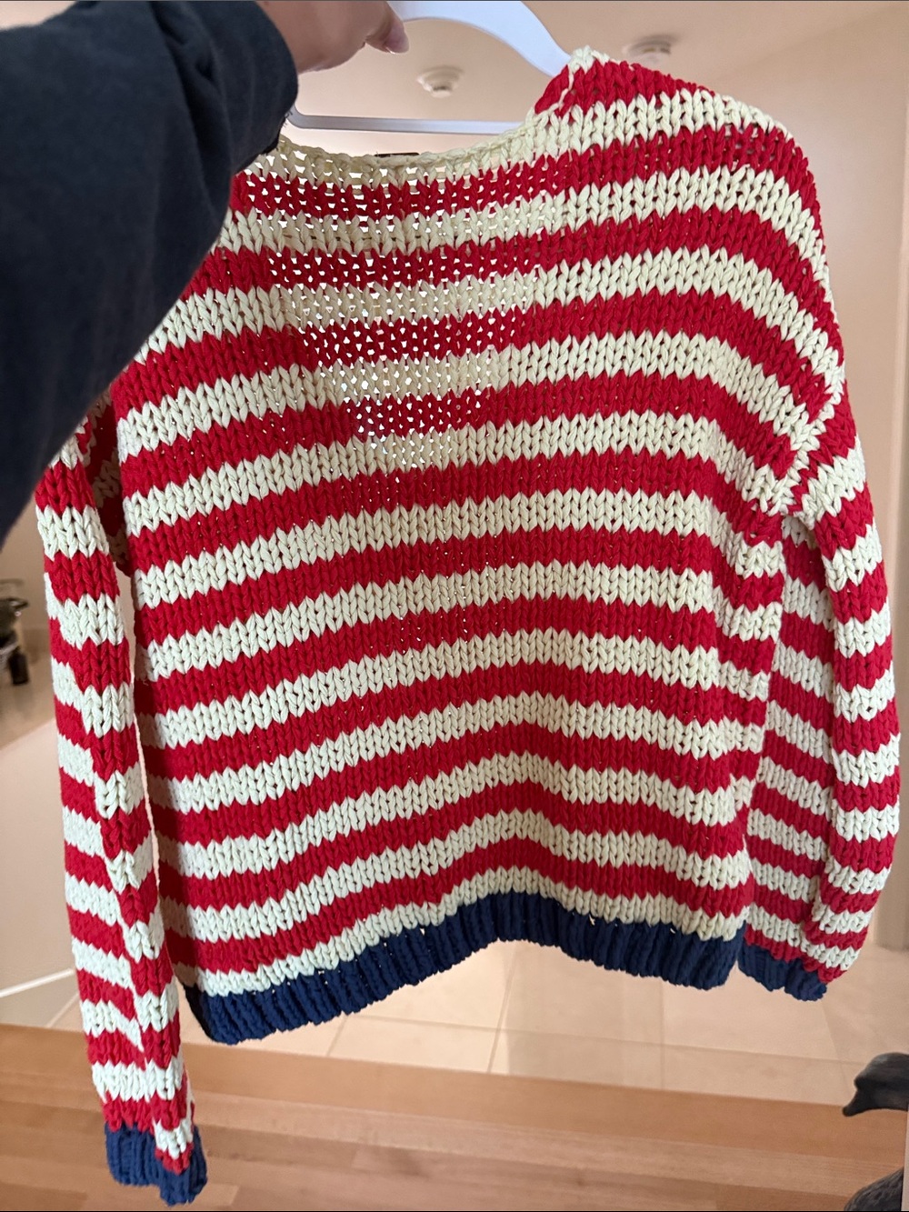 Free People Red, Cream & Navy Striped V-Neck Sweater - Picture 3 of 3